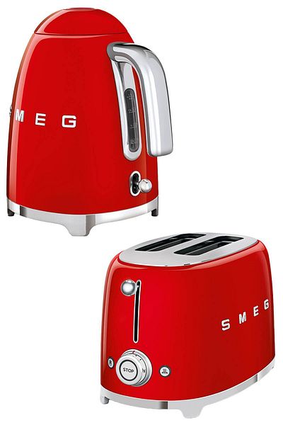 SMEG Red Kettle and 1X2 Toaster Set