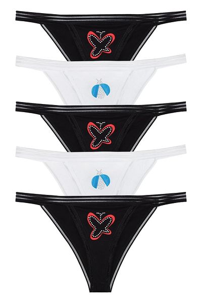 Sensu Women's Cotton Stone Printed 5-Piece Slip Panties Set - Kts3043
