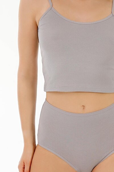 Sensu Kadın Fitilli Kumaş İp Askılı Büstiyer Yüksek Bel Külot Set - BYT400