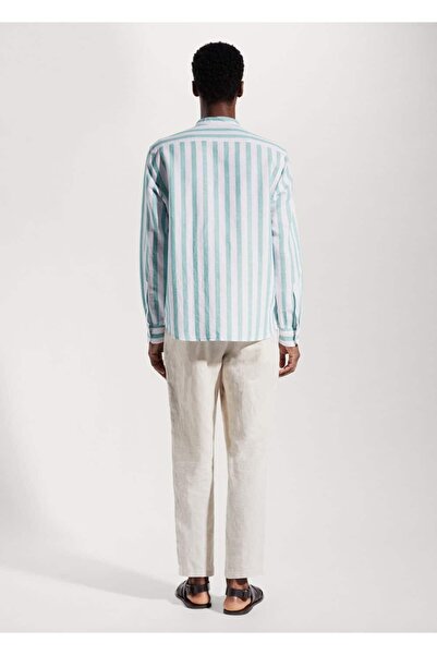 MANGO Man Man/ Regular Kesim Çizgili Keten Gömlek