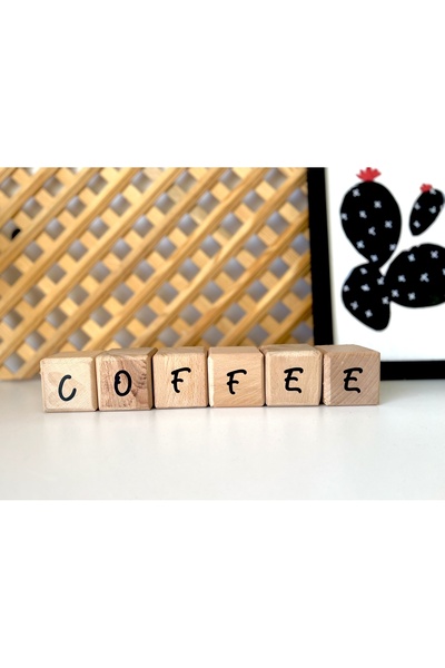 mogokids COFFEE yazılı 6lı ahşap küp