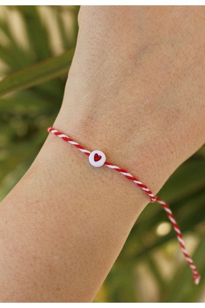 Atelier Çağla Heart Martençka Red White Bracelet