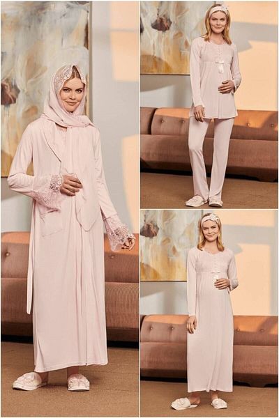 Mecit Pijama By Mecit 1924 Σετ πιτζάμες εγκυμοσύνης, νυχτικό, ρόμπα με δώρο σάλι