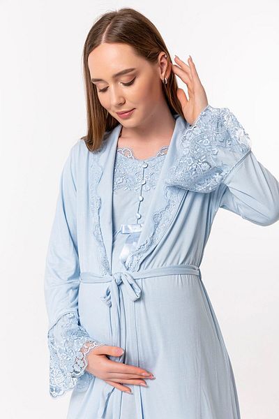 Mecit Pijama Baby Blue Maternity Nightdress με Peignoir