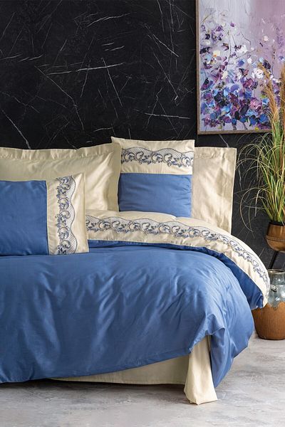 Cotton Box Σετ Παπλωματοθήκη Διπλό Κεντημένο Σατέν Amaya Beige