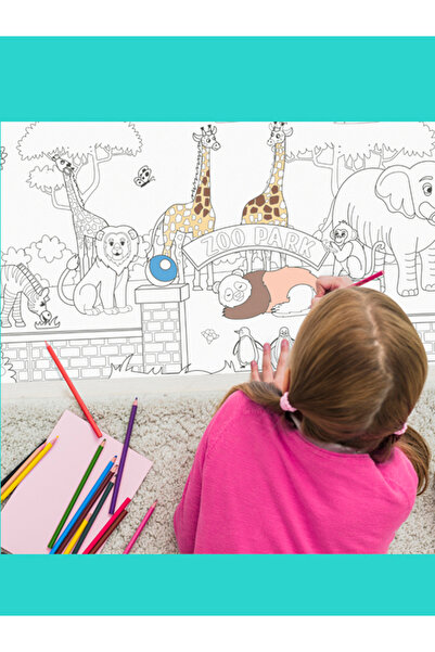 Coralkids 2 Metre Dev Boyama Kağıdı Hayvanat Bahçesi Temalı Anaokulu ve Kreşl...
