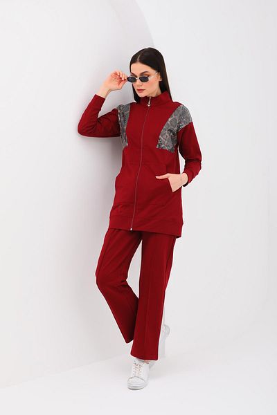 WestBound Set sport casual, 2 piese, cu paiete leopard, roșu Claret