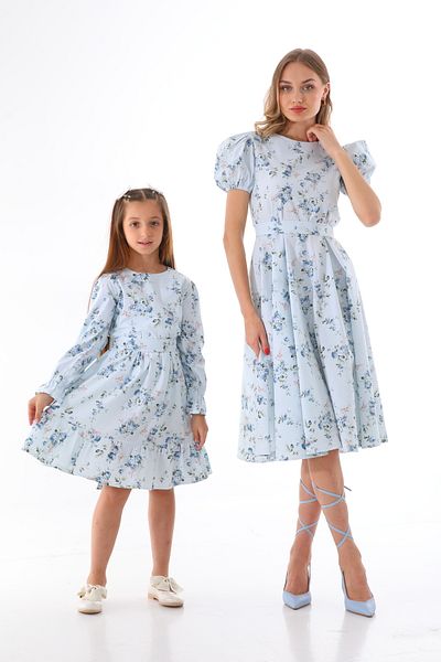 Moda Lippa Combinație de mamă și fiică albastru evazat cu model floral (preț unic)