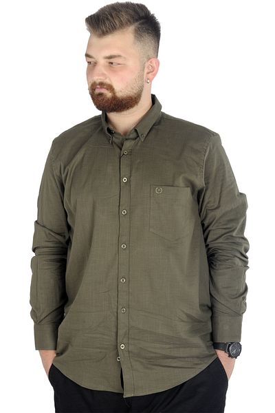 ModeXL Ανδρικό λινό πουκάμισο με τσέπες - Plus Size, Khaki 20386