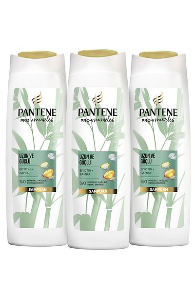 Pantene Long and Strong Hair Shampoo with Bamboo Biotin - 350 Ml x 3 Pieces