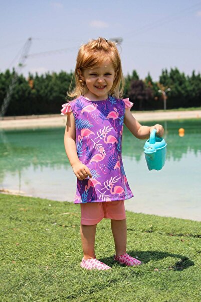 Marina Costum de baie pentru fete cu model flamingo roz K2204