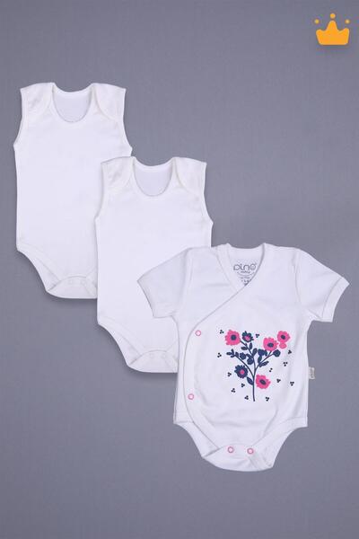Babyhola 3'lü %100 Pamuk Body Kız Erkek Bebek Kısa Kol Kruvaze Çıtçıtlı Badi ...