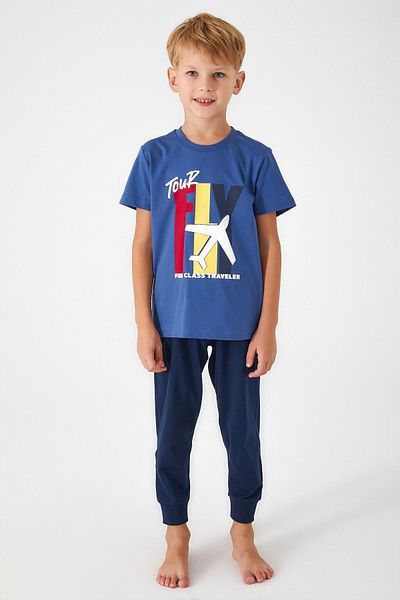 HAUSEkids Tour Fly Night Blue Melange Boy's Short Sleeve Pajama Set