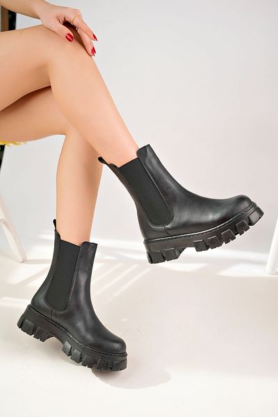Nexs Γυναικείες μαύρες δερμάτινες μπότες Thermo Sole Double Elastic