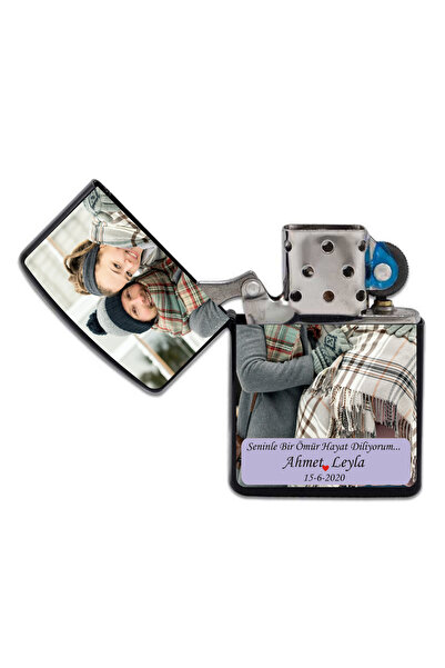 yüksel34 Sevgililer gününe özel resim , isim baskılı metal çakmak , siyah metal gövdeli çakmak