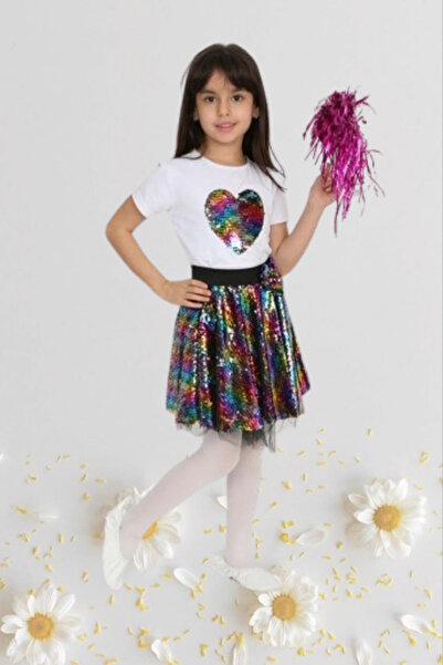 Nacar Kız Çocuk 23 Nisan Gösteri Kıyafeti Doğum Günü Pul Payetli Etek Tshirt ...
