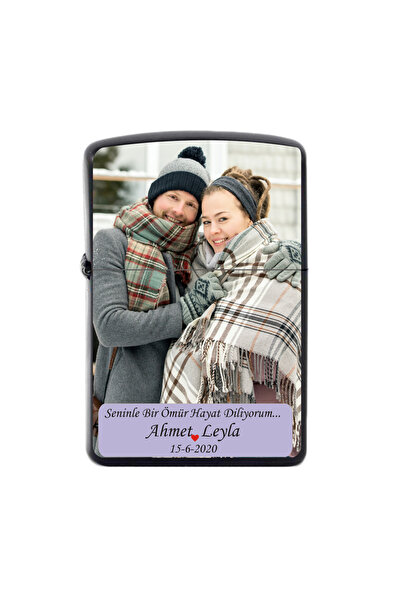 yüksel34 Sevgililer gününe özel resim , isim baskılı metal çakmak , siyah metal gövdeli çakmak