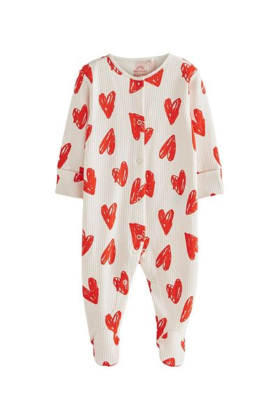 Next Baby 100% Cotton White Red Heart Patterned Jumpsuit