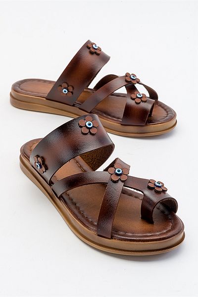 Lively Stylish Δερμάτινες παντόφλες Sally με λεπτομέρειες