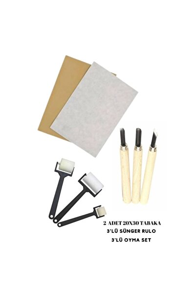 Art Tone 2 Adet Linol Tabaka Linol Muşamba Levha 2.5 Mm 20x30 Cm 3'lü Sünger ...