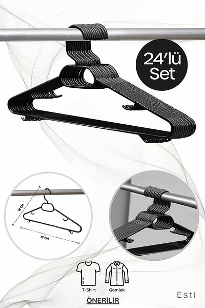 Comprox 6 Pieces Black Plastic Clothes Hangers Set of 6