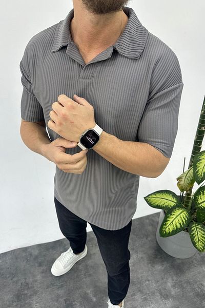 MADZEYMODA Ανδρικό μπλουζάκι από ύφασμα Ottoman Comfortable Fit Smoked Polo Neck