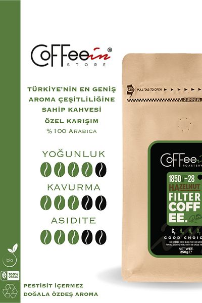 Coffeein 250 gr Hazelnut Flavored (HAZELNUT) Filter Coffee Intensive Aroma - Medium Grip