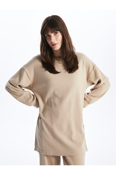 LC Waikiki طاقم الرقبة عادي كم طويل سترة المرأة