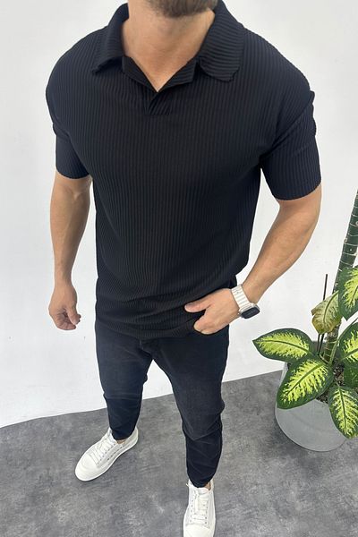 MADZEYMODA Ανδρικό μπλουζάκι Ottoman Fabric Comfortable Fit Μαύρο Polo λαιμόκοψη