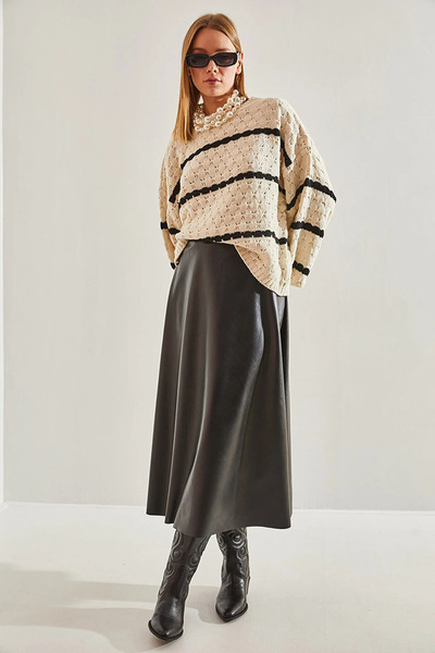 İKLİM LİFE MAXI LEATHER BELL SKIRT