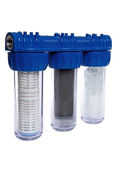 MELEKYAPI 10" Üçlü Su Filtresi Daire Ve Bina Girişi Için Üçlü Set Arıtma Sist...