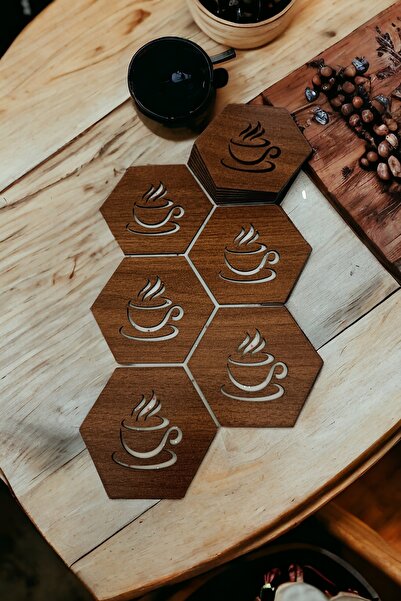 wooden gift design قاعدة سداسية منقوشة باللون البني مكونة من 12 قطعة (10 × 10...