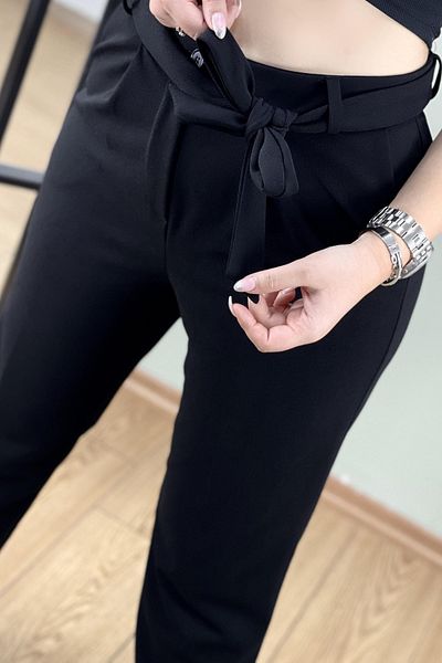 aryam butik Plus Size Belted Black Steel Trousers