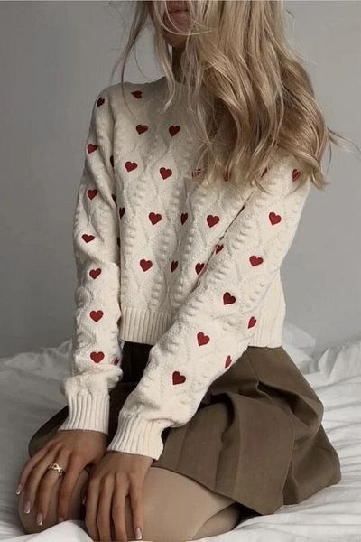weywot Pulover inimă brodat cu broderie albă-Sphera