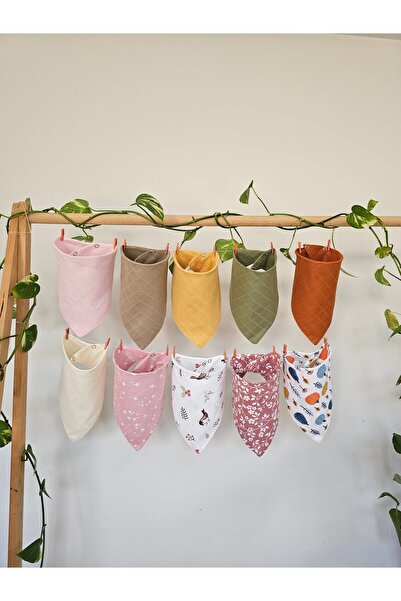 10 Pieces 100% Organic Cotton Double Layer Two Snaps Muslin Baby Girl Scarf & Saliva Bib