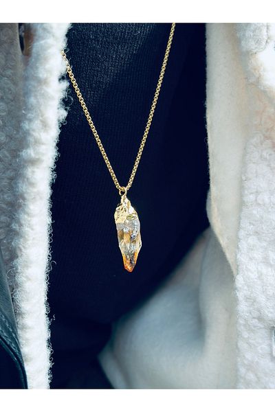 CAPO by Aytaç Yamaç Natural Stone Citrine Necklace Pendant Steel Chain Necklace 65cm 2mm
