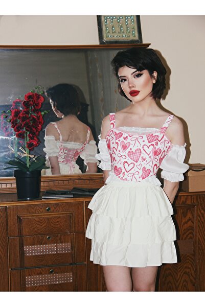 KSDESIGN Sevgiler günü konseptli kalp desenli balenli korse büstiyer