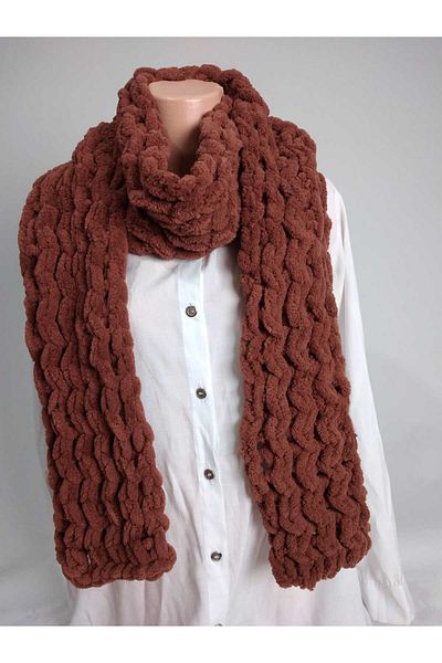 RELYA Unisex Tan Puffy Πλεκτό Χειροποίητο Μαλακό Ζιγκ-ζαγκ Μοντέλο Μάλλινο Φουλάρι Πλάτος 20 cm Μήκος 200 cm