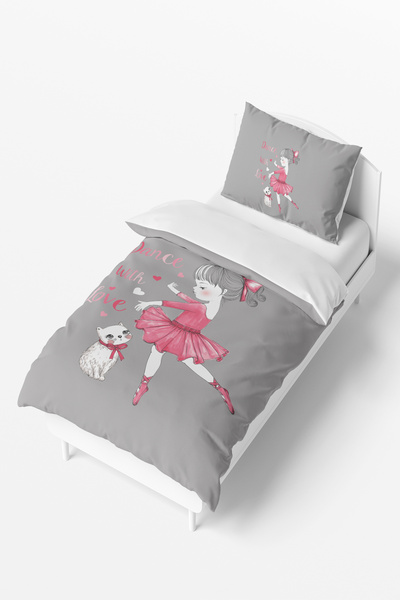 Talia Home Ballerina Girl and Cat Patterned Children and Baby Duvet Cover Set TLAN-217