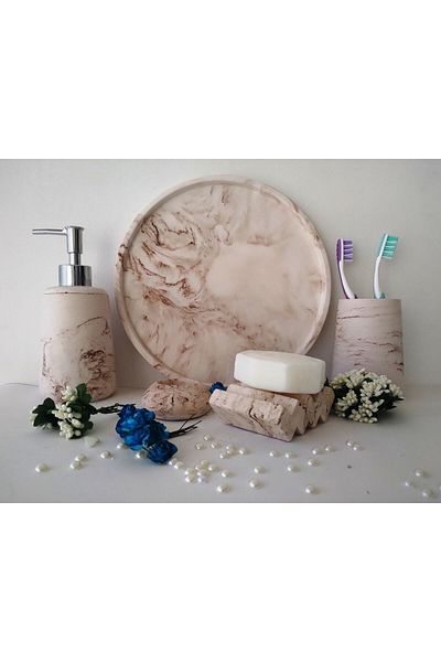 Trust Stone Σετ μπάνιου Marble Beige Series, Σετ αξεσουάρ από σκυρόδεμα οδοντόβουρτσας διανομής υγρού σαπουνιού