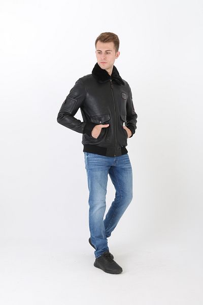 NYC GİYİM TEKSTİL Pilot coat genuine leather men's black color