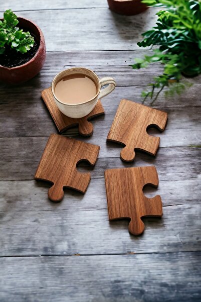 wooden gift design 12 Parça MDF Puzzle Bardak Altlığı Seti, şık ve eğlenceli ...