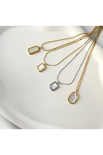 nerora Anti-Tarnish Steel Gold Mother of Pearl Rectangular Destiny-Soulmate Necklace