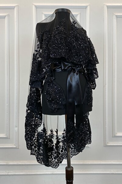 ZEYMERADE Black Vip Deluxe Bridal Veil Set, Henna Veil 6 Piece Full Set