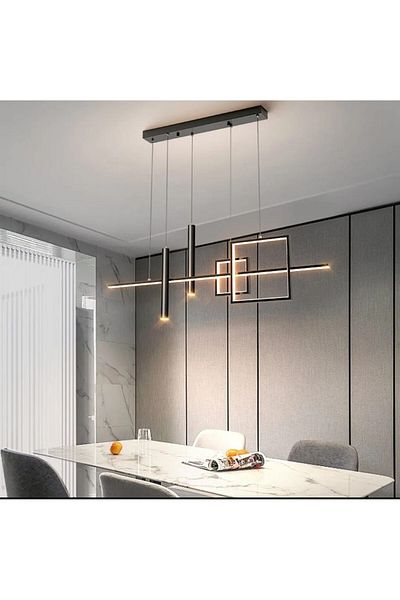 Vonalight 20*20+30*30cm Square Tube Led - Pendant Chandelier, 2*25mm Light, Modern Lighting, Black 3000K Decorative