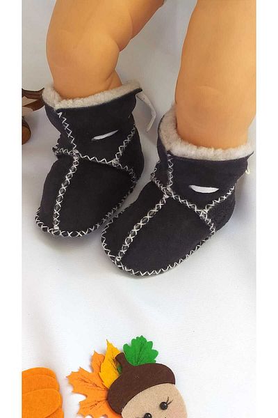 MİNİBİRİ Organic Genuine Lambskin Baby Booties Slippers Baby Boots Baby Shoes