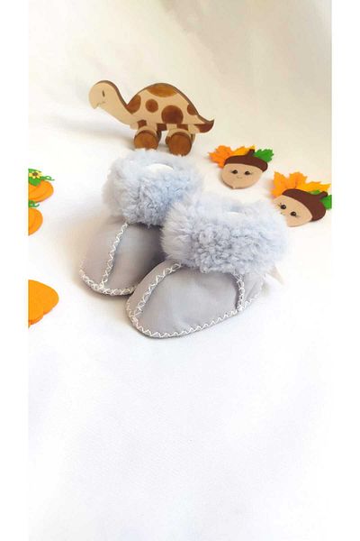 MİNİBİRİ Organic Genuine Lambskin Baby Booties Slippers Baby Boots Baby Shoes