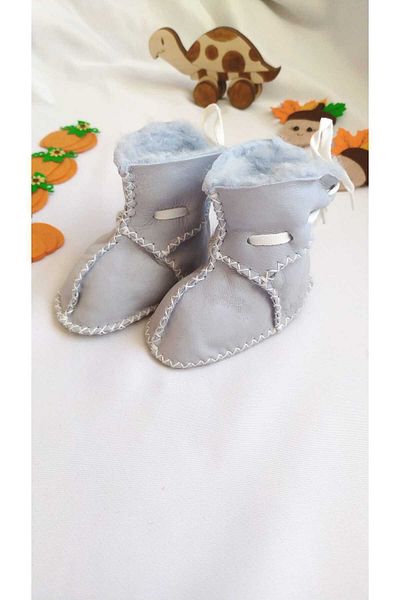 MİNİBİRİ Organic Genuine Lambskin Baby Booties Slippers Baby Boots Baby Shoes