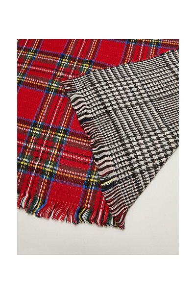 Andante Plaid Patterned Wool Textured Double Sided Scottish Pattern Shawl Scarf