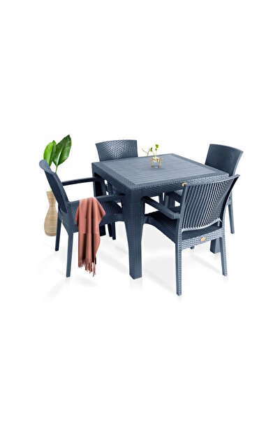 nar sokağı Zeugma 90x90 Cm Camsız Rattan Bahçe Balkon Masa Takımı